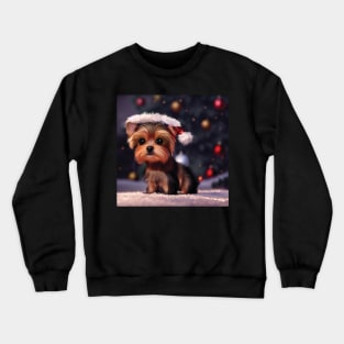 Yorkshire Terrier Christmas Puppy Dog In Santa Hat Crewneck Sweatshirt